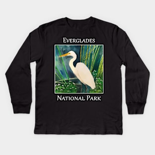 Great white egret standing in the water at Everglades National Park in Florida Kids Long Sleeve T-Shirt